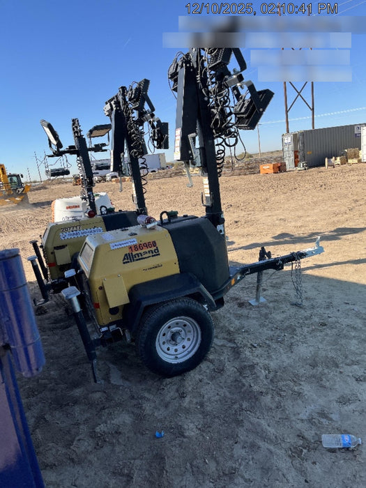 Allmand NLV3GR (4) LED Light Fixture 350W, 23' Vertical Mast, 3kW Prime, Towable, Deep Sea L401, Leveling Jacks, Yanmar T4F 5.8hp