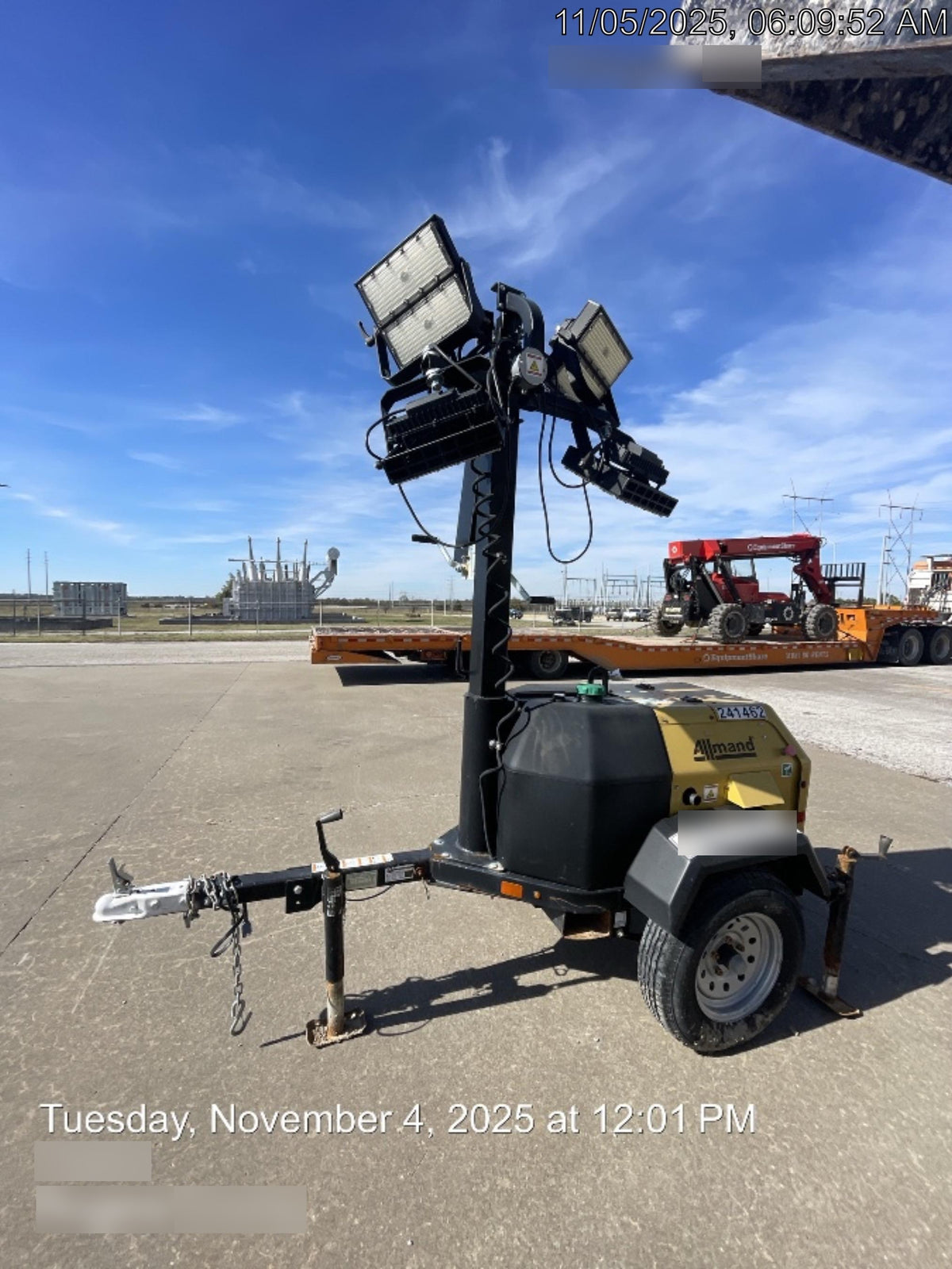 2022 Allmand NLV3GR (4) LED Light Fixture 350W, 23' Vertical Mast, 3kW Prime, Towable, Deep Sea L401, Leveling Jacks, Yanmar T4F 5.8hp