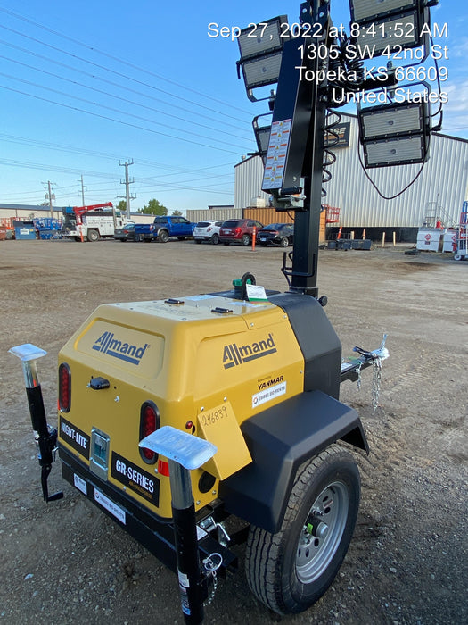 2022 Allmand NLV3GR (4) LED Light Fixture 350W, 23' Vertical Mast, 3kW Prime, Towable, ES Decals, T3