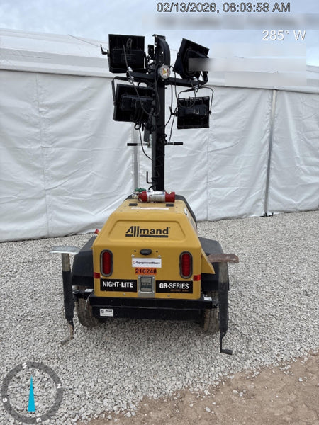 2022 Allmand NLV3GR (4) LED Light Fixture 350W, 23' Vertical Mast, 3kW Prime, Towable, Deep Sea L401, Leveling Jacks, Yanmar T4F 5.8hp