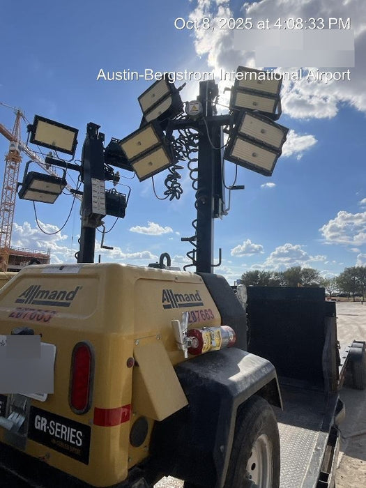 2022 Allmand NLV3GR (4) LED Light Fixture 350W, 23' Vertical Mast, 3kW Prime, Towable, Deep Sea L401, Leveling Jacks, Yanmar T4F 5.8hp