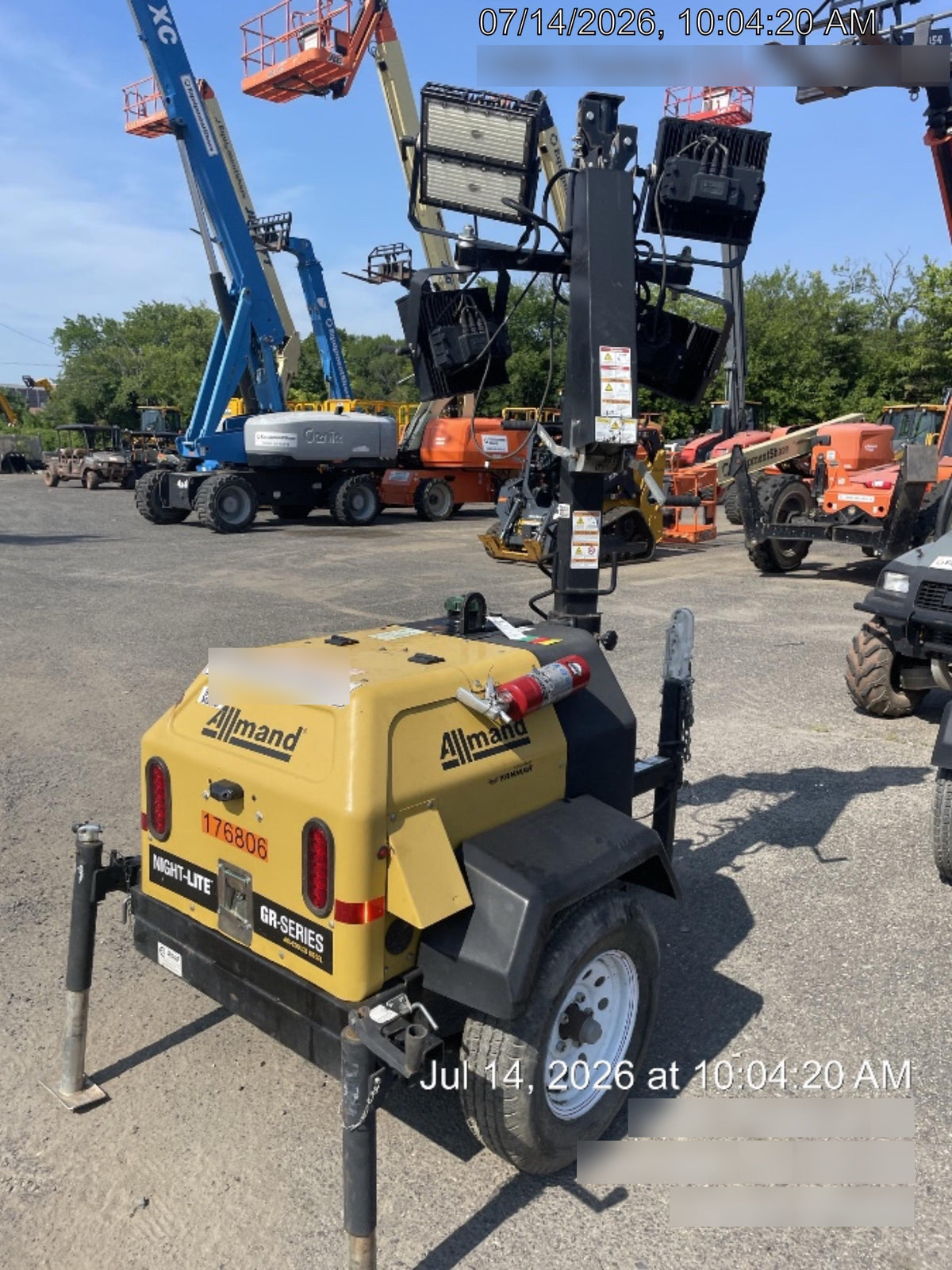 Allmand NLV3GR (4) LED Light Fixture 350W, 23' Vertical Mast, 3kW Prime, Towable, Deep Sea L401, Leveling Jacks, Yanmar T4F 5.8hp