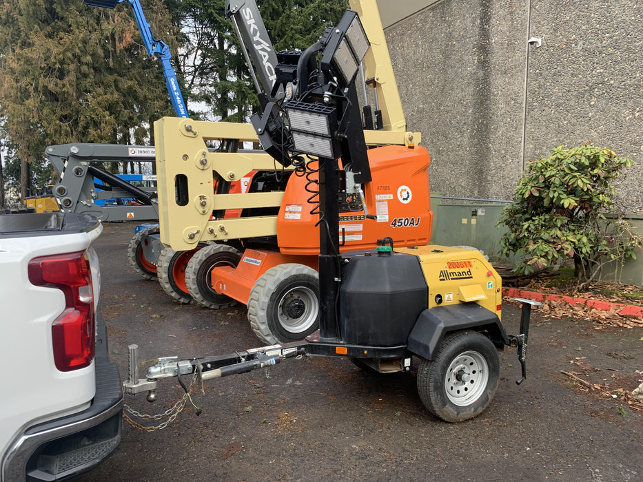 2022 Allmand NLV3GR (4) LED Light Fixture 350W, 23' Vertical Mast, 3kW Prime, Towable, Deep Sea L401, Leveling Jacks, Yanmar T4F 5.8hp