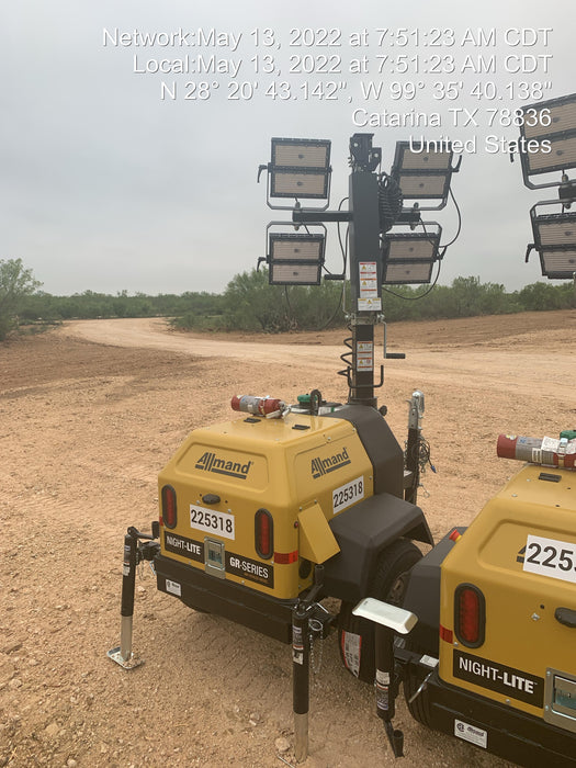 2022 Allmand NLV3GR (4) LED Light Fixture 350W, 23' Vertical Mast, 3kW Prime, Towable, Deep Sea L401, Leveling Jacks, Yanmar T4F 5.8hp