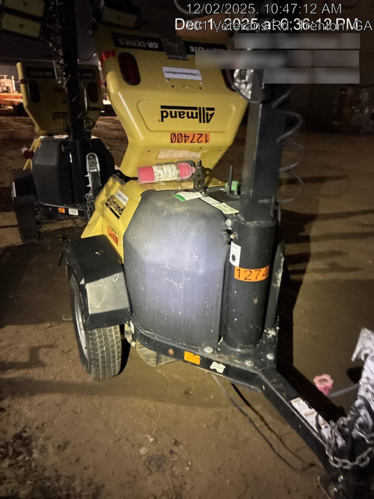 2021 Allmand NLV3GR (4) LED Light Fixture 350W, 23' Vertical Mast, 3kW Prime, Towable, Deep Sea L401, Leveling Jacks, Yanmar T4F 5.8hp