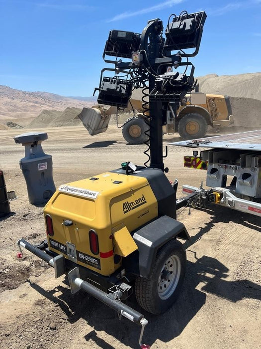 2021 Allmand NLV3GR (4) LED Light Fixture 350W, 23' Vertical Mast, 3kW Prime, Towable, Deep Sea L401, Leveling Jacks, Yanmar T4F 5.8hp