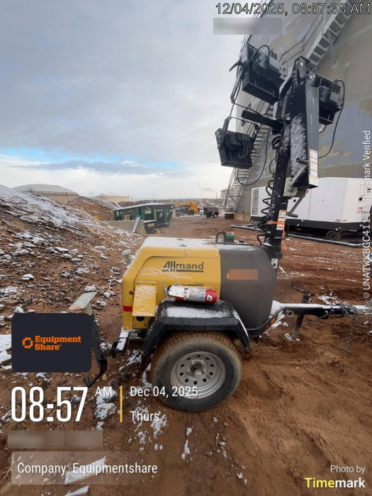 Allmand NLV3GR (4) LED Light Fixture 350W, 23' Vertical Mast, 3kW Prime, Towable, Deep Sea L401, Leveling Jacks, Yanmar T4F 5.8hp