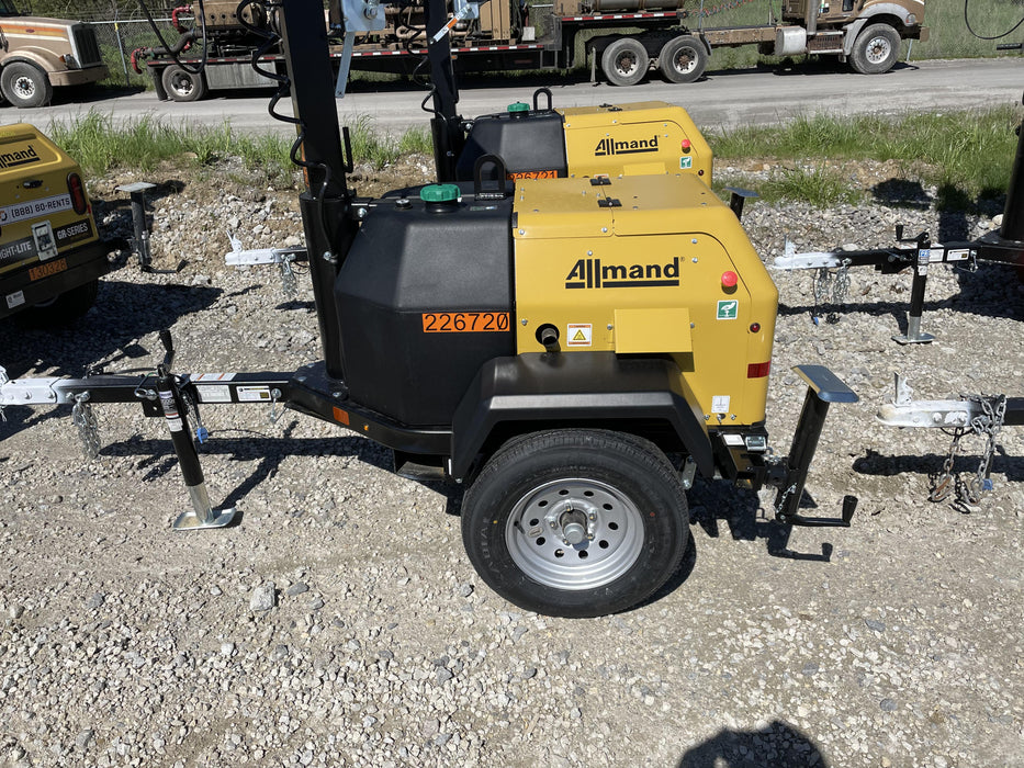 2022 Allmand NLV3GR (4) LED Light Fixture 350W, 23' Vertical Mast, 3kW Prime, Towable, Deep Sea L401, Leveling Jacks, Yanmar T4F 5.8hp