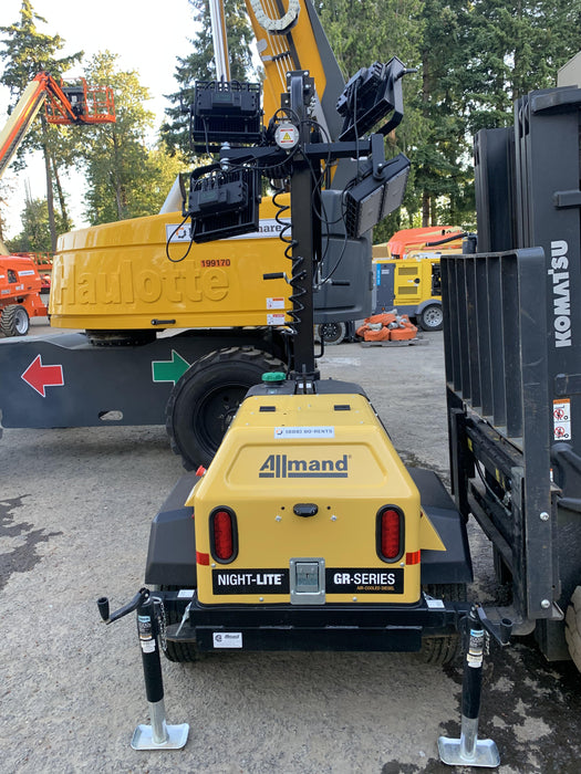 2022 Allmand NLV3GR (4) LED Light Fixture 350W, 23' Vertical Mast, 3kW Prime, Towable, Deep Sea L401, Leveling Jacks, Yanmar T4F 5.8hp