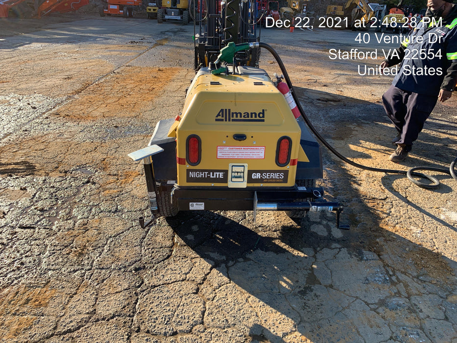 2021 Allmand NLV3GR (4) LED Light Fixture 350W, 23' Vertical Mast, 3kW Prime, Towable, Deep Sea L401, Leveling Jacks, Yanmar T4F 5.8hp