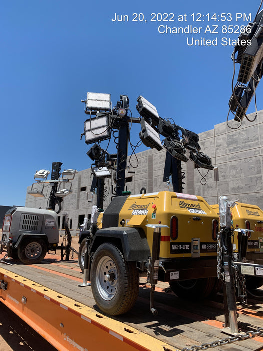 2022 Allmand NLV3GR (4) LED Light Fixture 350W, 23' Vertical Mast, 3kW Prime, Towable, Deep Sea L401, Leveling Jacks, Yanmar T4F 5.8hp