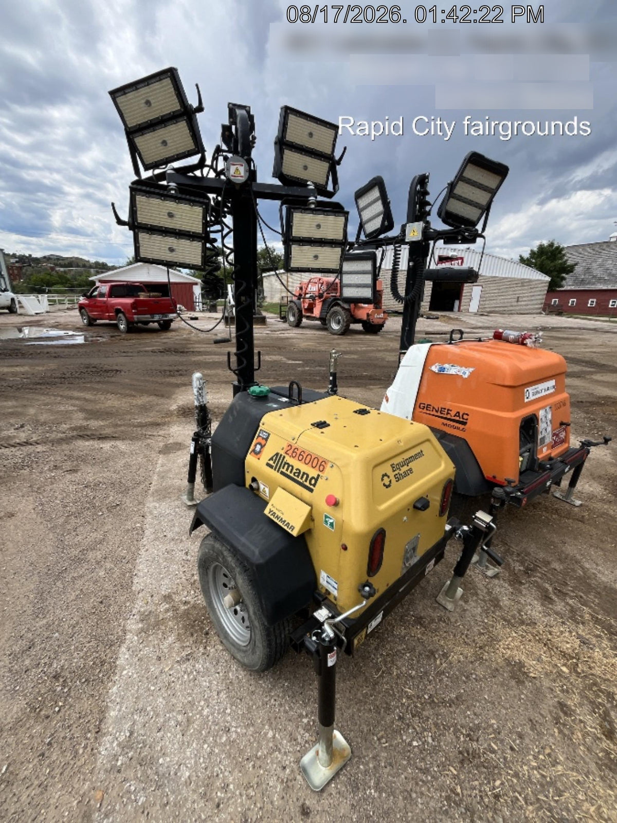 2022 Allmand NLV3GR (4) LED Light Fixture 350W, 23' Vertical Mast, 3kW Prime, Towable, ES Decals, T3