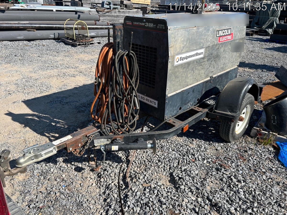 2019 Lincoln Electric Vantage 322 Ready-Pak 3, Two Wheel Trailer, Fender and Light Kit, Cable Rack