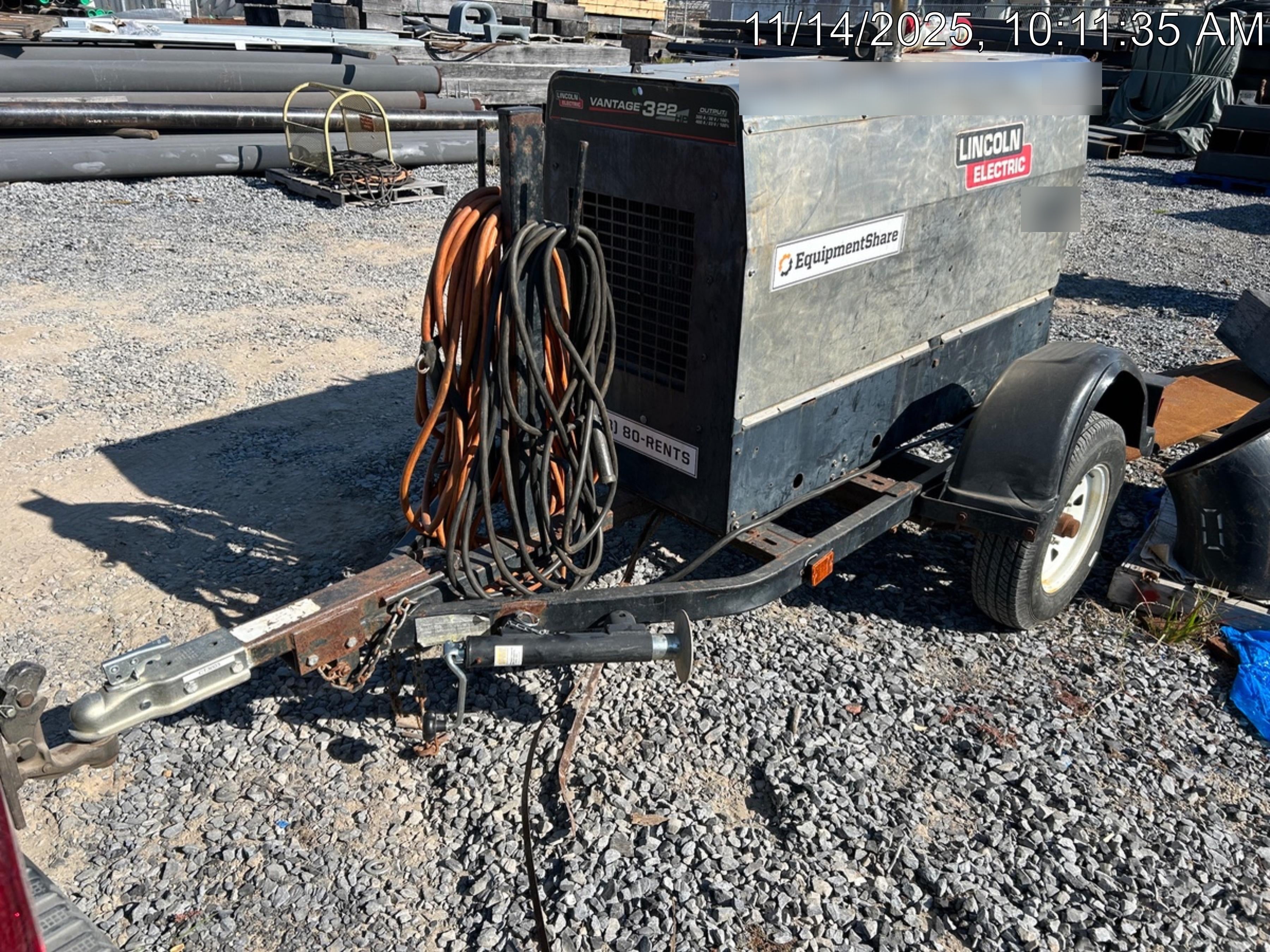 2019 Lincoln Electric Vantage 322 Ready-Pak 3, Two Wheel Trailer, Fender and Light Kit, Cable Rack
