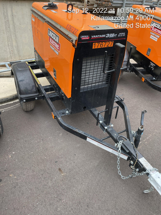 2021 Lincoln Electric Vantage 322 Vantage 322 Ready Pak 3 w/ Decals, ORANGE (includes trailer, cable rack, fender light kit) NO Telematics