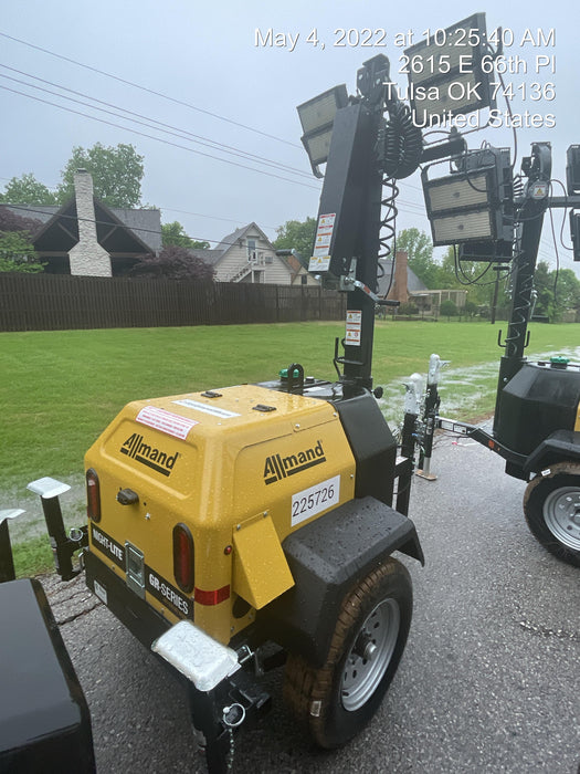 2022 Allmand NLV3GR (4) LED Light Fixture 350W, 23' Vertical Mast, 3kW Prime, Towable, Deep Sea L401, Leveling Jacks, Yanmar T4F 5.8hp