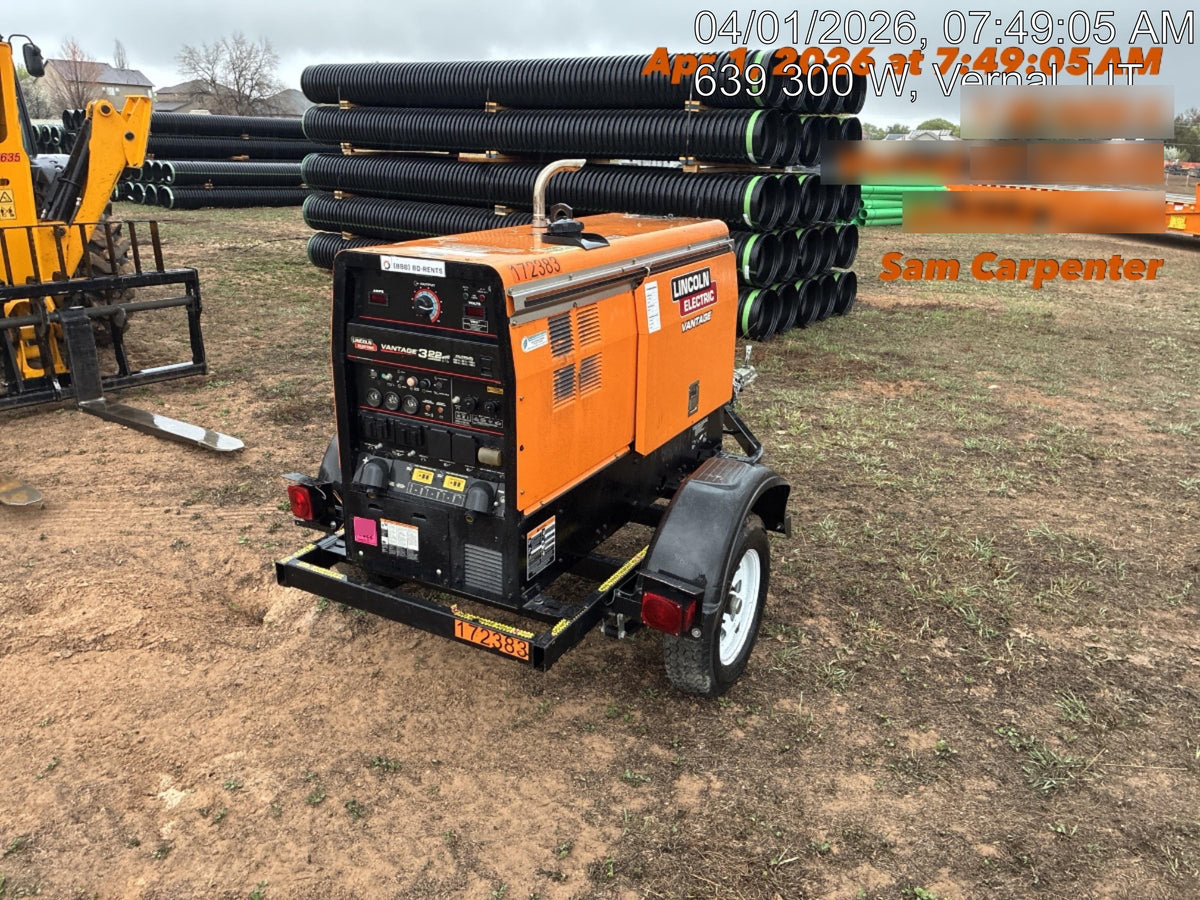 2021 Lincoln Electric Vantage 322 Vantage 322 Ready Pak 3 w/ Decals, ORANGE (includes trailer, cable rack, fender light kit) NO Telematics