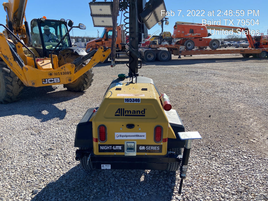 2021 Allmand NLV3GR (4) LED Light Fixture 350W, 23' Vertical Mast, 3kW Prime, Towable, Deep Sea L401, Leveling Jacks, Yanmar T4F 5.8hp