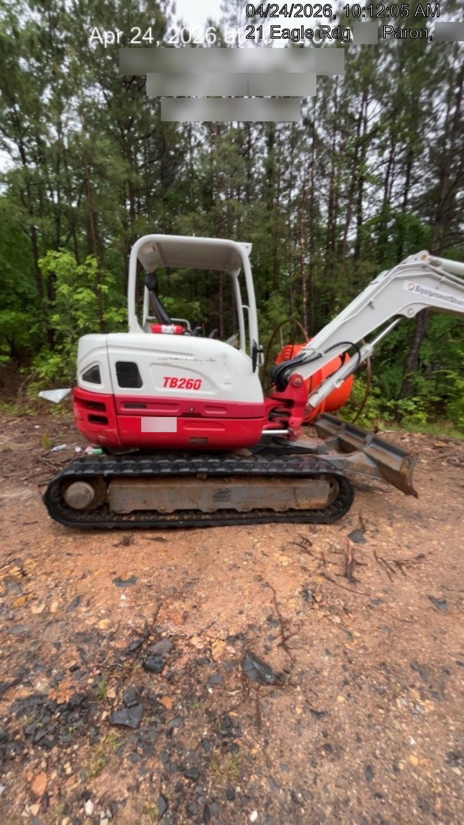 2019 Takeuchi TB260 Takeuchi TB260 Canopy w/Rubber Tracks, Auxiliary Hydraulics, Standard Blade, Manual QC, 12 / 18 / 24" Buckets, Hydraulic Thumb Installed