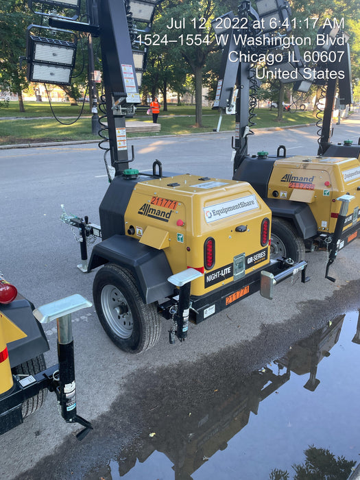 2022 Allmand NLV3GR (4) LED Light Fixture 350W, 23' Vertical Mast, 3kW Prime, Towable, Deep Sea L401, Leveling Jacks, Yanmar T4F 5.8hp