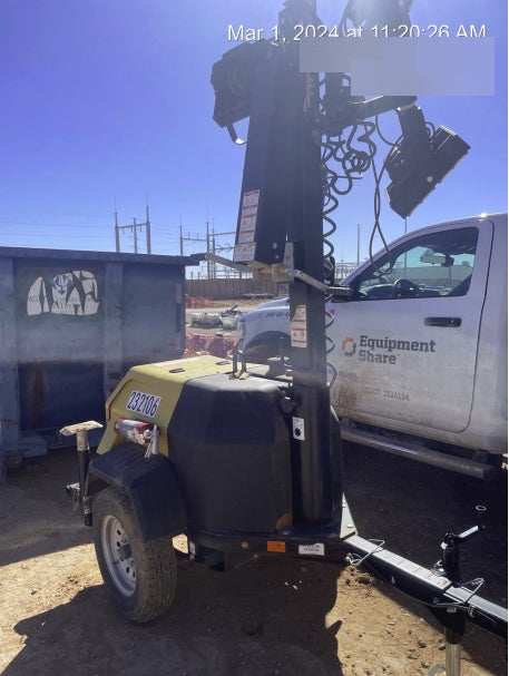 2022 Allmand NLV3GR (4) LED Light Fixture 350W, 23' Vertical Mast, 3kW Prime, Towable, Deep Sea L401, Leveling Jacks, Yanmar T4F 5.8hp