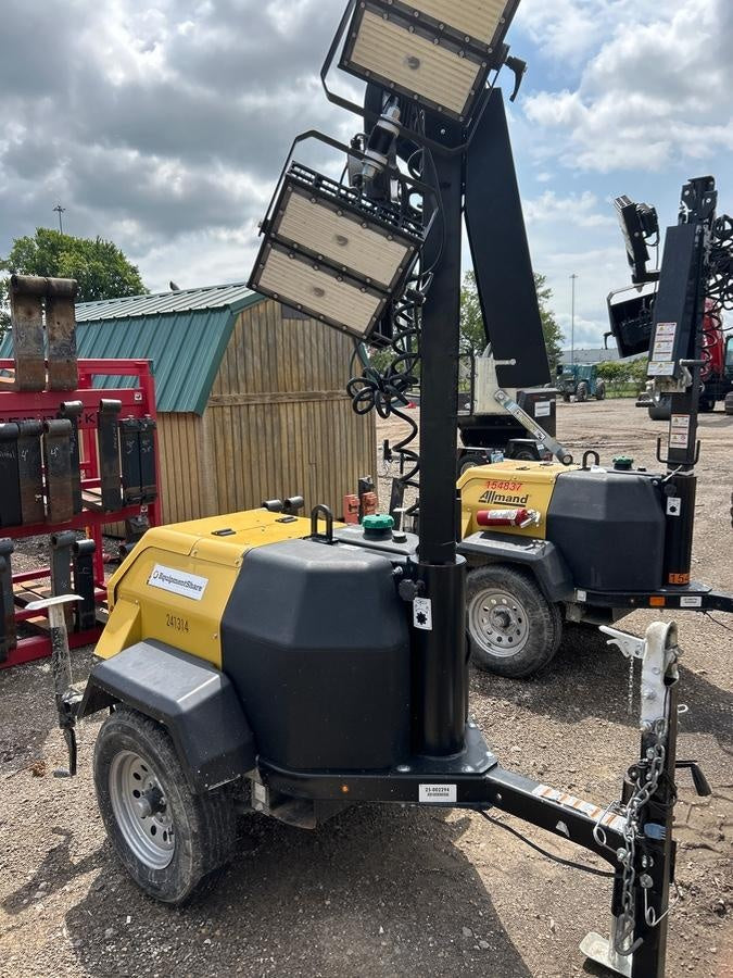 2022 Allmand NLV3GR (4) LED Light Fixture 350W, 23' Vertical Mast, 3kW Prime, Towable, Deep Sea L401, Leveling Jacks, Yanmar T4F 5.8hp