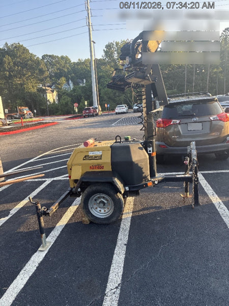 2021 Allmand NLV3GR (4) LED Light Fixture 350W, 23' Vertical Mast, 3kW Prime, Towable, Deep Sea L401, Leveling Jacks, Yanmar T4F 5.8hp