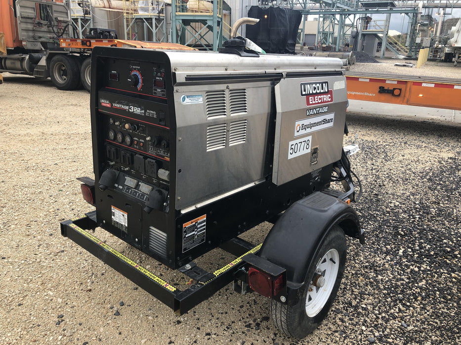 2019 Lincoln Electric Vantage 322 Welder Ready-Pak 3, Two wheel trailer, Fender and Light kit, Cable Rack