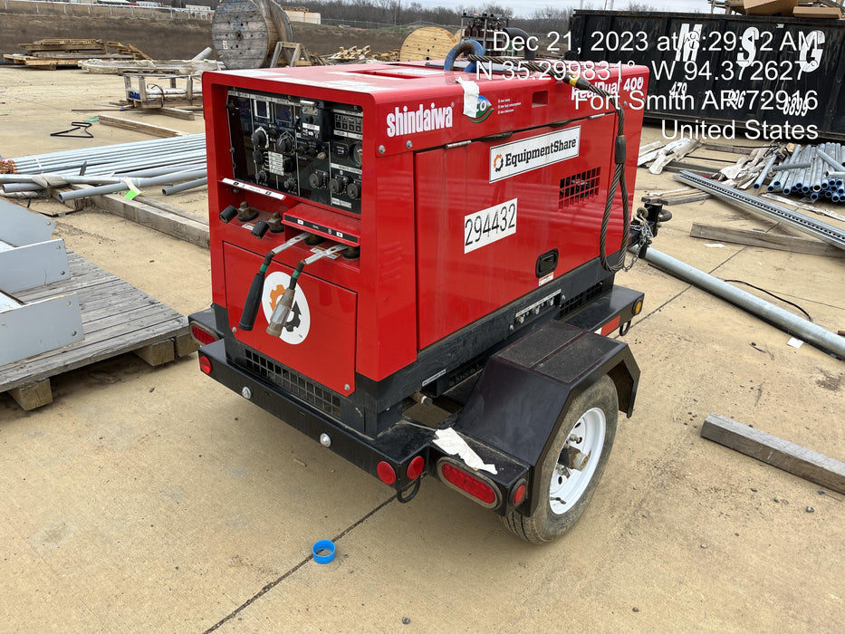 2023 Shindaiwa DGW400MDL Kubota D902 Engine, 23 HP, Dual Op Welder, Wire, Arc, Droop Stick, Tig, and CC Stick Functionality, Simulphase, 3 Phase and 1 Phase Gen Output, Single Axle NB Trlr, Slr Trckl Chrg 12V 12W, Fire Ext