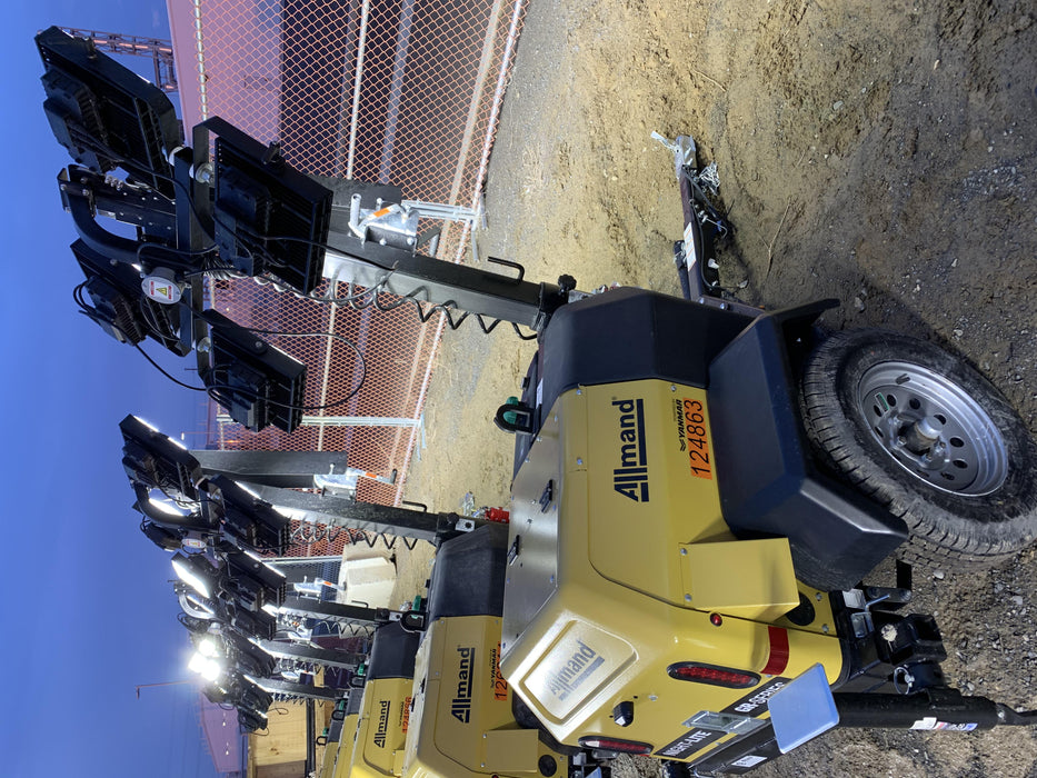 2020 Allmand NLV3GR (4) LED Light Fixture 350W, 23' Vertical Mast, 3kW Prime, Towable, Deep Sea L401, Leveling Jacks, Yanmar T4F 5.8hp