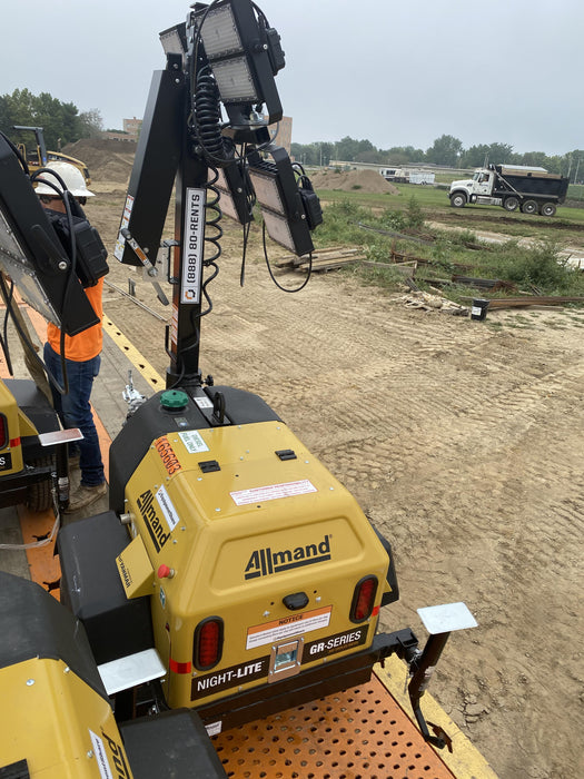 2021 Allmand NLV3GR (4) LED Light Fixture 350W, 23' Vertical Mast, 3kW Prime, Towable, Deep Sea L401, Leveling Jacks, Yanmar T4F 5.8hp