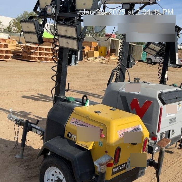 2021 Allmand NLV3GR (4) LED Light Fixture 350W, 23' Vertical Mast, 3kW Prime, Towable, Deep Sea L401, Leveling Jacks, Yanmar T4F 5.8hp