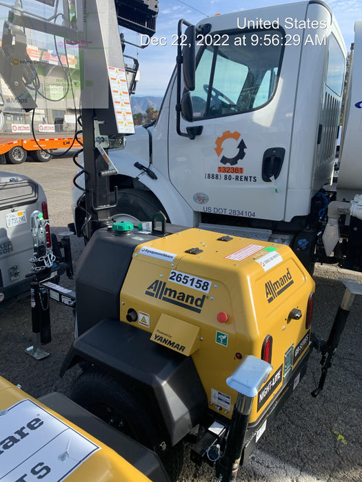 2022 Allmand NLV3GR (4) LED Light Fixture 350W, 23' Vertical Mast, 3kW Prime, Towable, ES Decals, T3