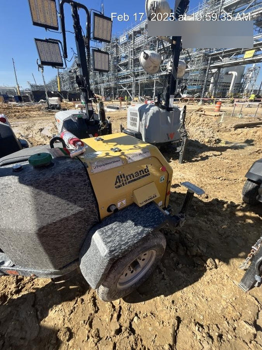 Allmand NLV3GR (4) LED Light Fixture 350W, 23' Vertical Mast, 3kW Prime, Towable, Deep Sea L401, Leveling Jacks, Yanmar T4F 5.8hp