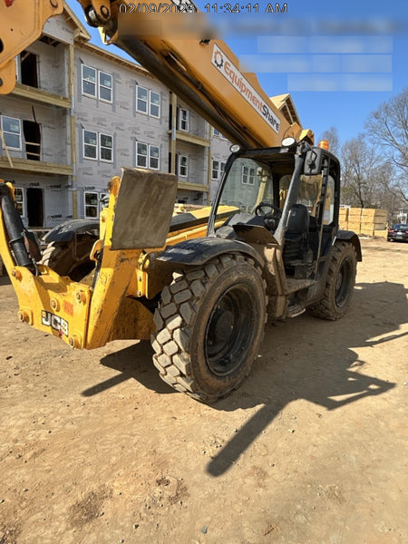 2019 JCB 510-56 Open ROPS, 74 HP, Solid Tires, Worklights, Beacon, Aux Hydraulics, Lifting Eye w/72" Carriage/60" Forks