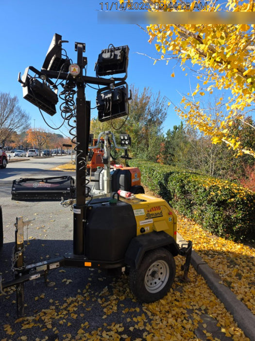 2022 Allmand NLV3GR (4) LED Light Fixture 350W, 23' Vertical Mast, 3kW Prime, Towable, Deep Sea L401, Leveling Jacks, Yanmar T4F 5.8hp