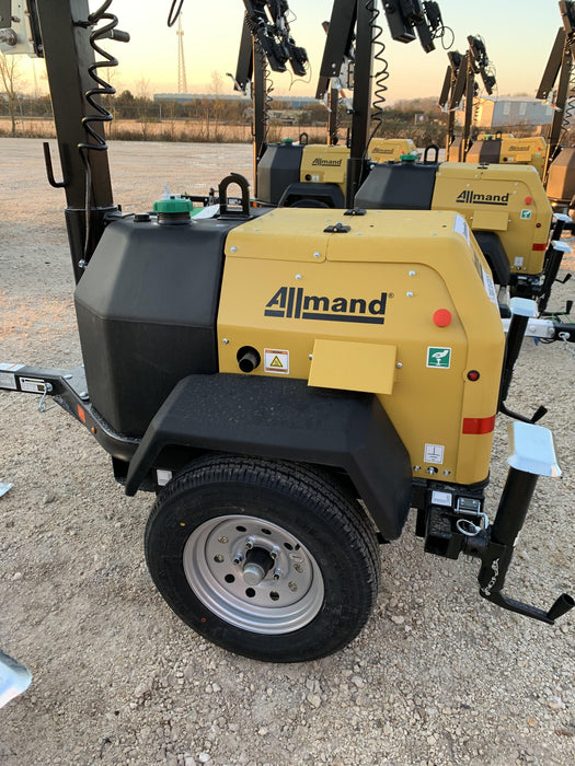 2022 Allmand NLV3GR (4) LED Light Fixture 350W, 23' Vertical Mast, 3kW Prime, Towable, Deep Sea L401, Leveling Jacks, Yanmar T4F 5.8hp