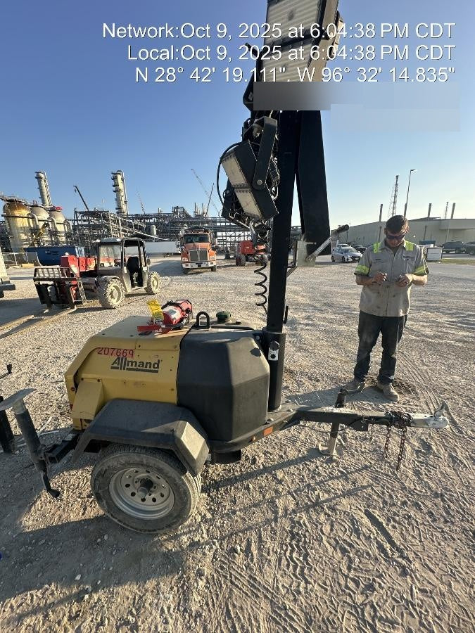 2022 Allmand NLV3GR (4) LED Light Fixture 350W, 23' Vertical Mast, 3kW Prime, Towable, Deep Sea L401, Leveling Jacks, Yanmar T4F 5.8hp