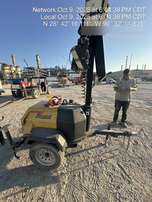 2022 Allmand NLV3GR (4) LED Light Fixture 350W, 23' Vertical Mast, 3kW Prime, Towable, Deep Sea L401, Leveling Jacks, Yanmar T4F 5.8hp