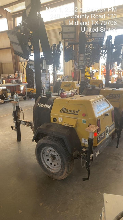 2022 Allmand NLV3GR (4) LED Light Fixture 350W, 23' Vertical Mast, 3kW Prime, Towable, ES Decals, T3