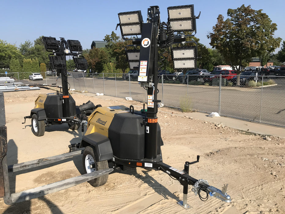 2021 Allmand NLV3GR (4) LED Light Fixture 350W, 23' Vertical Mast, 3kW Prime, Towable, Deep Sea L401, Leveling Jacks, Yanmar T4F 5.8hp