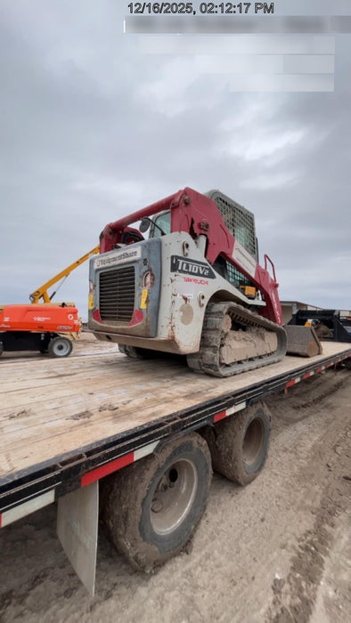 2019 Takeuchi TL10V2-CR Cab/Heat/AC, Rubber Tracks, Backup Alarm, Front & rear working Lights, Auxiliary Hydraulics, 2 Speed Travel, Engine Monitoring System, Hydraulic universal quick hitch w/76" HD smooth dirt bucket with bolt-on edge, 20.3 cubic feet capacity, 48" Pallet forks and frame