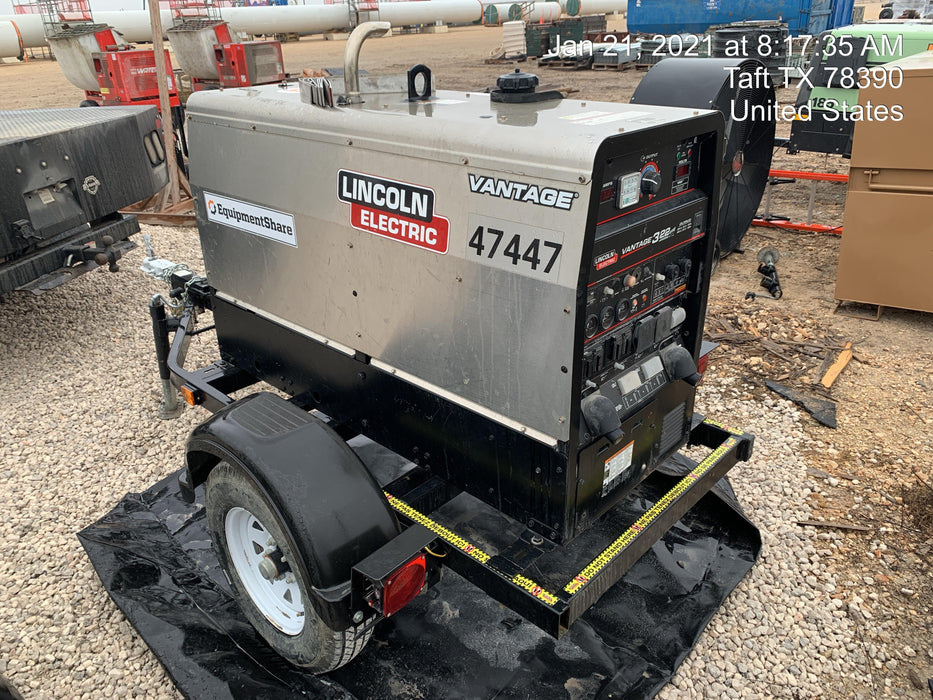 2019 Lincoln Electric Vantage 322 Ready-Pak 3, Two Wheel Trailer, Fender and Light Kit, Cable Rack