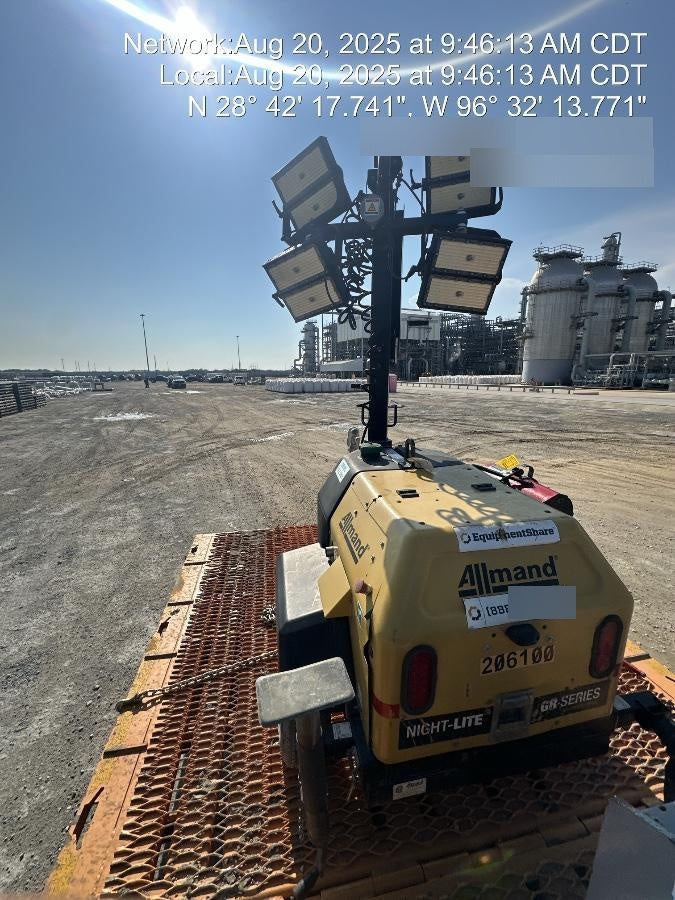 2022 Allmand NLV3GR (4) LED Light Fixture 350W, 23' Vertical Mast, 3kW Prime, Towable, Deep Sea L401, Leveling Jacks, Yanmar T4F 5.8hp