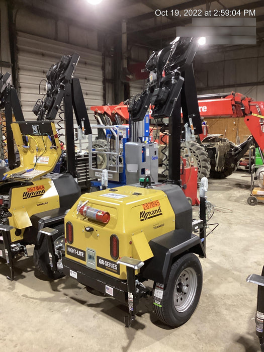 2022 Allmand NLV3GR (4) LED Light Fixture 350W, 23' Vertical Mast, 3kW Prime, Towable, ES Decals, T3