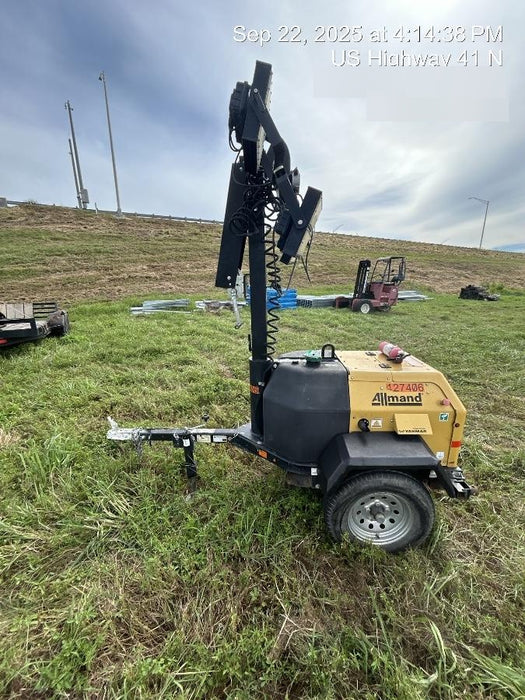 2021 Allmand NLV3GR (4) LED Light Fixture 350W, 23' Vertical Mast, 3kW Prime, Towable, Deep Sea L401, Leveling Jacks, Yanmar T4F 5.8hp