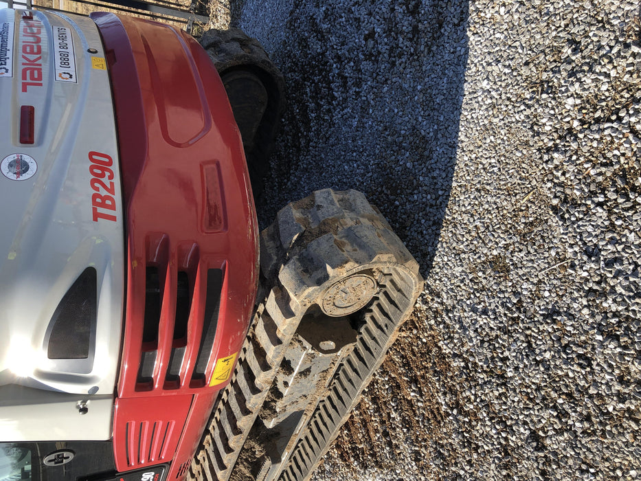 2019 Takeuchi TB290 Cab, AC, Rubber Tracks, Dozer Blade, Travel Alarm, Control Pattern Change Valve, Auxiliary Hydraulics w/18" Quick Coupler Bucket with teeth, 6.2 cu. ft. capacity/24" Quick Coupler Bucket with teeth, 8.6 cu. ft. capacity/36" Quick Coupler Bucket with teeth, 13.4 cu. ft. capacity, Quick Coupler, Hydraulic Thumb Installed
