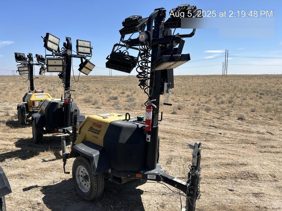 2021 Allmand NLV3GR (4) LED Light Fixture 350W, 23' Vertical Mast, 3kW Prime, Towable, Deep Sea L401, Leveling Jacks, Yanmar T4F 5.8hp