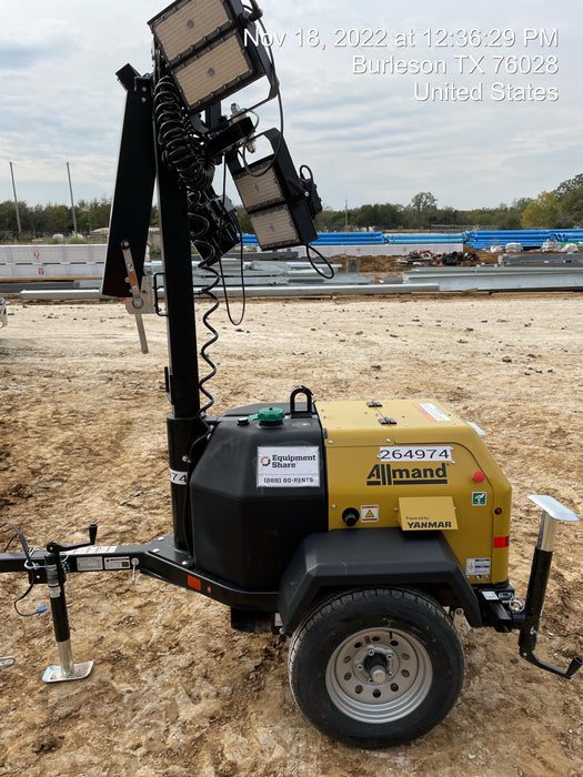 2022 Allmand NLV3GR (4) LED Light Fixture 350W, 23' Vertical Mast, 3kW Prime, Towable, ES Decals, T3