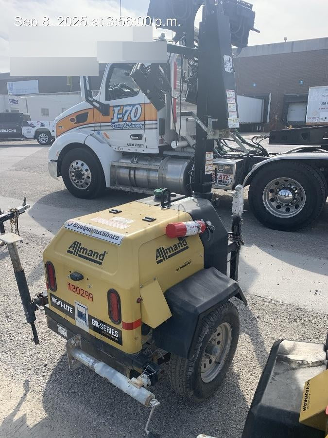2021 Allmand NLV3GR (4) LED Light Fixture 350W, 23' Vertical Mast, 3kW Prime, Towable, Deep Sea L401, Leveling Jacks, Yanmar T4F 5.8hp